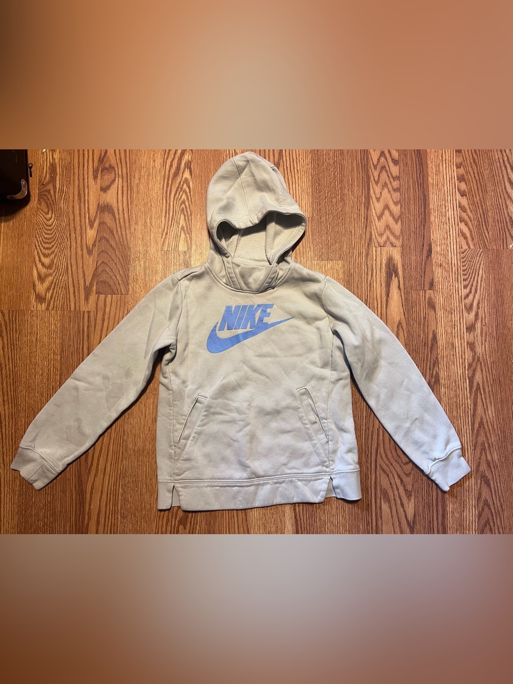 Nike Kids Hooded Pullover Sweatshirt in Light Gray with Blue Logo